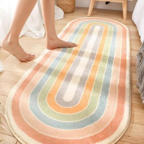 Oval INS Soft Long Rug Carpet For Bedroom Bedside Non slip Tatami Floor Mat Cashmere Modern Home Living Room Area Rugs Carpets