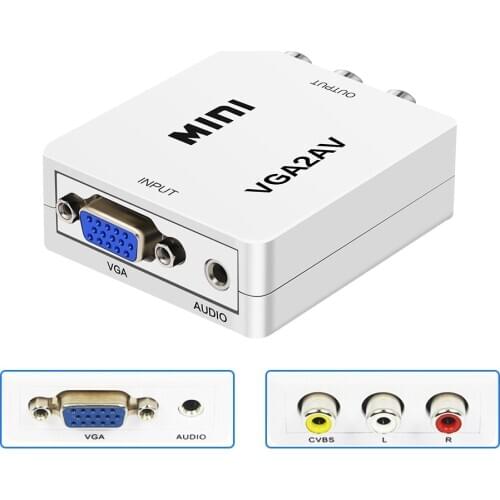 VGA to AV RCA Mini 1080p Converte Adapter Converter with 3.5mm Audio VGA2AV CVBS+Audio Convertor for HDTV PC ps4 ps3