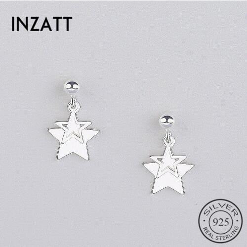 INZATT Real 925 Sterling Silver Minimalist Hollow Star Dangle Drop Earrings Fashion Jewelry Pendientes Mujer Moda Trendy Gift