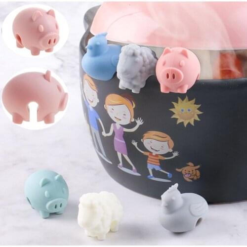 1 Pcs Kitchen Pot Lid Clip Cartoon Silicone Pot Holder Soup Spill-Proof Tool Heat Resistant Raise Pot Stand Kitchen Accessories