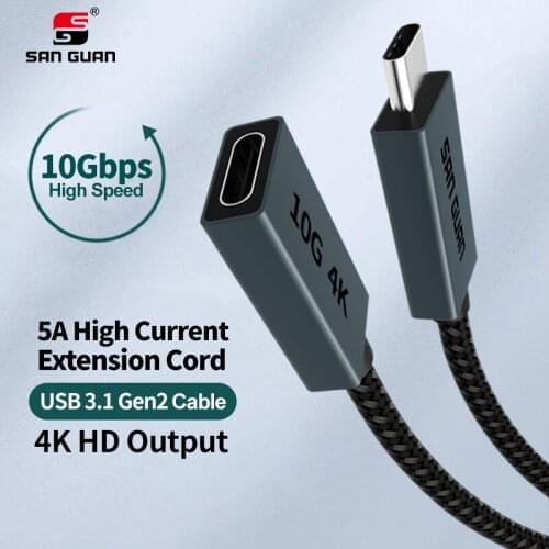 Superspeed metal housing USB 3.1 type c to usb c female extension cable 100W charging extender