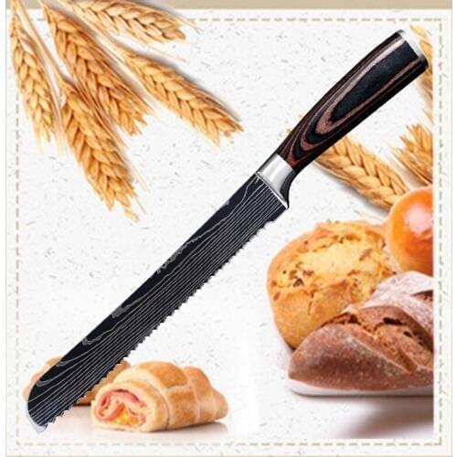 Timhome Stainless Steel 8 Inch Bread Knife Toast Cutting Knife Serrated Blade Knife Kitchen Knife with Color Wooden Handle