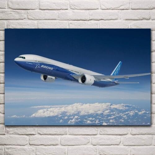 Boeing 777 300er passenger plane airliner airplane in the sky living room home wall art decor wood frame fabric poster KP077