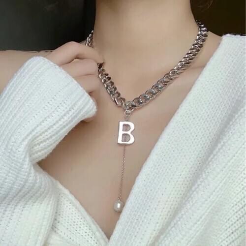 Thick Chain Letter B Pendant Necklace for Women Gold Silver Color Punk Style 2021 Fashion Jewelry Short Necklaces Female Simple
