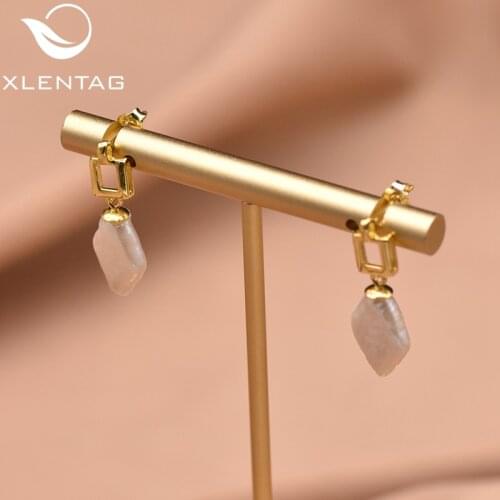 XlentAg Diamond Natural Baroque Pearl Brass 18K Gold Women Luxury High Quality Birthday Party Jewelry Gift GE0626