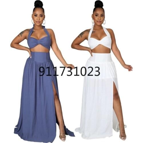 Women Irregular Two Piece Skirt Cover Up 2021 Summer Beach 2 Piece Swim Set Sexy Bandage Hollow Out Crochet Swimsuit