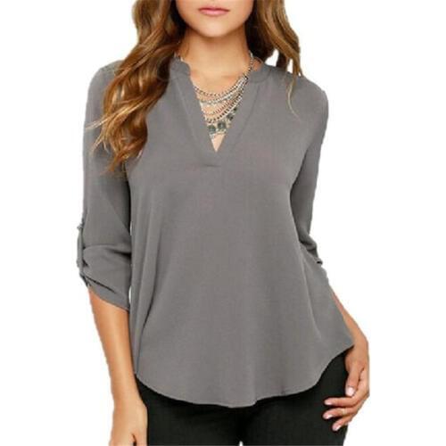 200pcs Plus Size S-5XL 2018 Women Loose Chiffon Blouses Autumn V Neck Half Sleeve Casual Shirt Women Pure Color Ultra-thin Tops