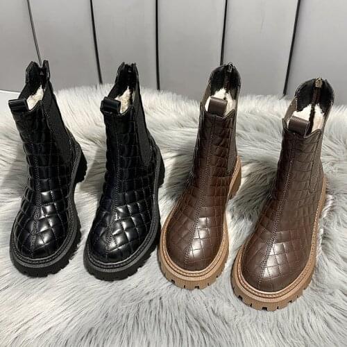 Woman Flat Boots Shoes Winter Footwear Chelsea Boots-Women Luxury Designer Round Toe Low Lolita Mid Calf Autumn 2021
