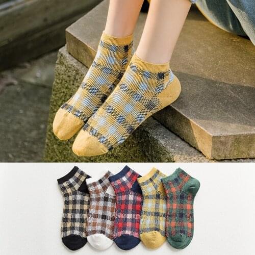 Women Socks Casual Harajuku Cotton Female Ankle Sock Autumn Winter Girls Cute Fashion Multicolor Plaid Short Sox #F