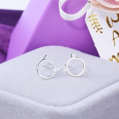 Season Gate 925 Sterling Silver Simple Cute Hollow Cat Fashion Earrings for Women Girls Jewelry Gift SE022