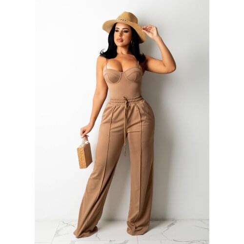 Summer New Solid Color Active Casual Two Piece Sets Womens Fashion Streetwear Bandage Crop Tops And High Waist Pants Outfits