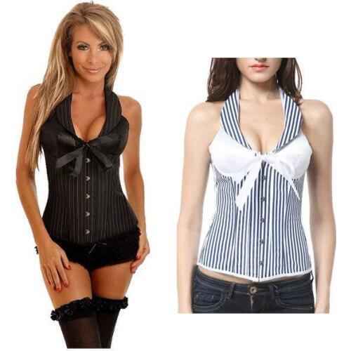 Ladies Sexy Striped Halter Corset And Bustier Tops Overbust Corset S-XL Underbust Corset Vest