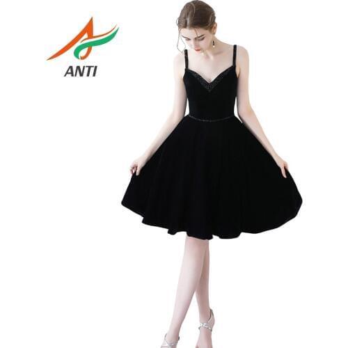 ANTI Fast Shipping Elegant Black Cocktail Dresses A-Line V-Neckline Formal Party dress Sexy Backless Women 2019 Short Vestidos