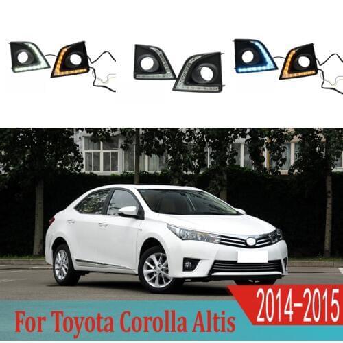 2pcs For Toyota Corolla 2014-2015 LED Daytime Driving Running Light DRL Car Fog Lamp 6000K White Turn Yellow Turn Blue Light