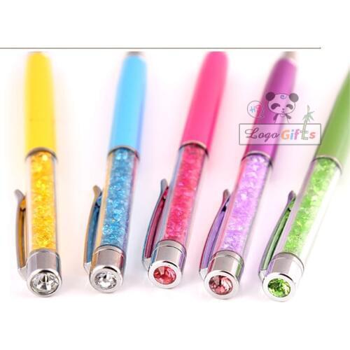 200pcs Fashion crystal pens with diamonds 10colors Free shipping custom printing with your company logo/website/email
