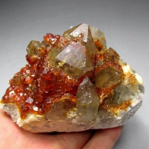 351g Spessartine Garnet+Smoky Quartz - crystals and stones healing Mineral specimen Home Decor feng shui decoration