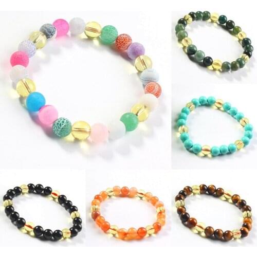 Kraft-beads Ethnic Style Rose Pink Quartz Yellow Citrines Crystal Round Beads Stretch Bracelet For Christmas Jewelry