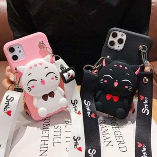 3D Cartoon Cat Wallet Case For Samsung Galaxy S21 Ultra S20 FE S10 Lite S10e S9 Plus S8 S7 Edge S6 S5 Neo Cute Soft TPU Cover