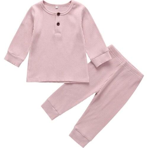 Toddler Kids Baby Girl Boy Cotton Sets 2021 Clothes Long Sleeve Shirts+Pants Solid Outfits Active Baby Tracksuits 6M-3T