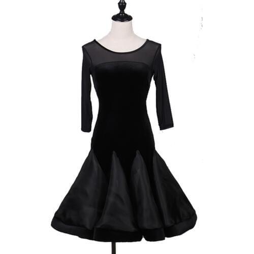 Latin practice dance dress kids juvenile dancing latin dance dress for lady latin dance girl dress samba black color kids LQ068