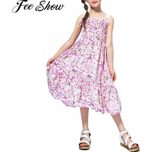 Kids Sleeveless Straps Princess Dress For Girls Summer Beach Dress Floral Print Dresses Children Clothing Girls Casual Sundress