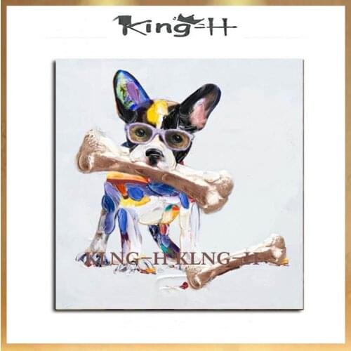 Home Decor Pop Art Lovely Animal Oil Painting On Canvas Dog Picture Which Is Called "I Love Bone" Instrested Handcraft Decorate