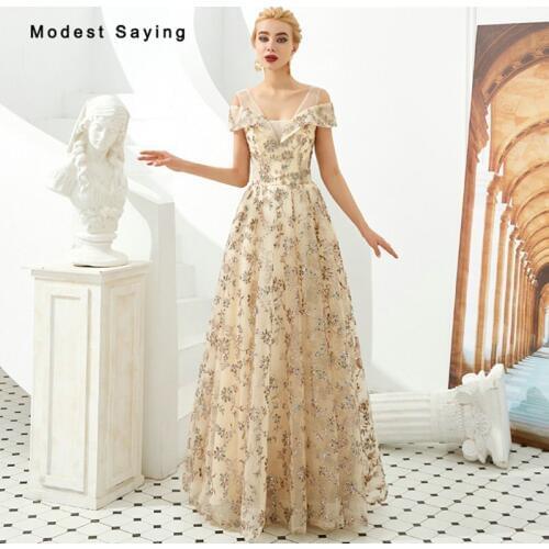 Elegant Shiny A-Line Sequined Evening Dresses 2019 Lace Up Back Formal Women Floor-Length Party Prom Gowns vestido de festa