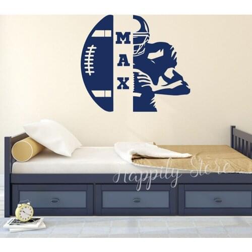 Football Wall Decal Custom Name Vinyl Decals American Football Player Sports Stickers Decor for Boys Room Teens Gift P632