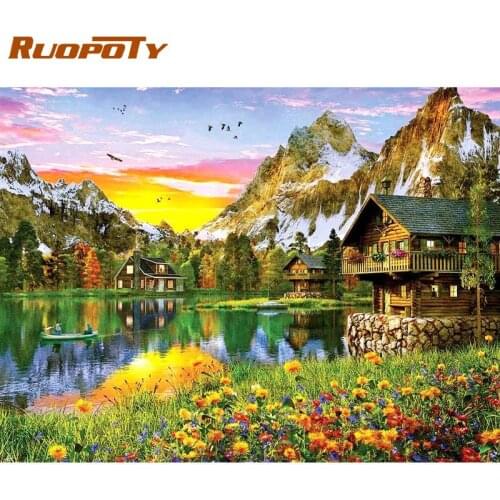 RUOPOTY Beatiful Town Landscape Painting By Numbers For Adults Framed Diy Gift For Kids Bedroom Wall Paint By Number HandPainted