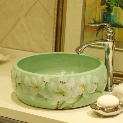 China Artistic Handmade Engraving Ceramic bathoom sinks bowl Lavobo Round Countertop simple wash basin