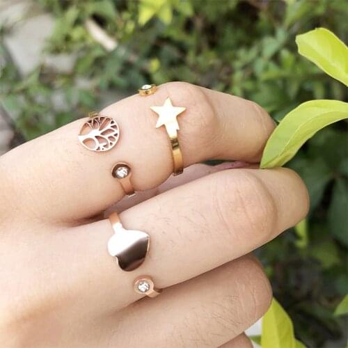 Zircon ring pattern star ring stainless steel ring female ring fashion opening jewelry opening ring geometric ring female gift