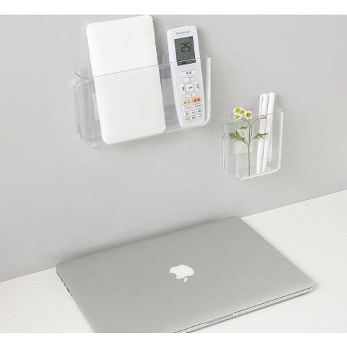 2Pcs Punch-Free Wall Shelf Dormitory Bedside Mobile Phone Storage Box Transparent Storage Rack Wall-Mounted Storage
