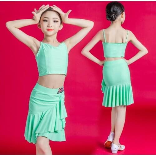 Mint Green Latin Dance Performance Outfit Summer Tango Practice Wear Girls ChaCha Samba Rumba Competition Costume Set YS2161
