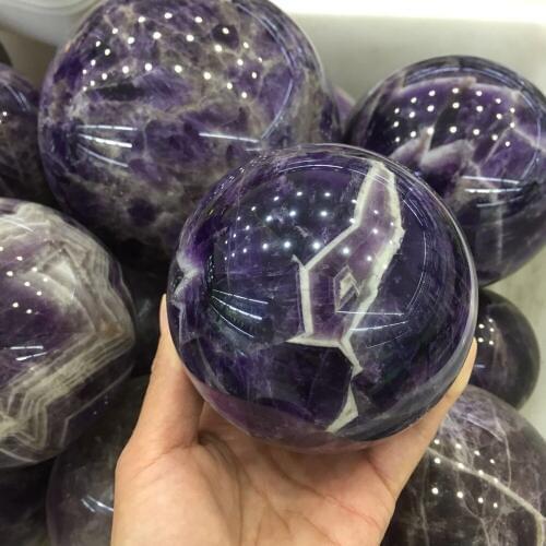 About 90mm beautiful natural dream amethyst Crystal gemstone sphere meditation reiki healing chevron amethyst stone home decor