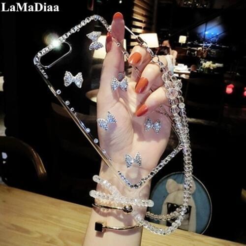 LaMaDiaa For SamsungS6 S7 S8 S9 S10 20 Plus Note 5 8 9 10 Plus Case Luxury Bling Rhinestone Bow Transparent Soft TPU Case Cover