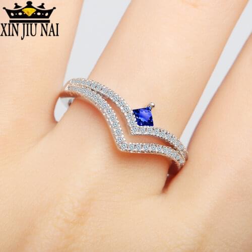 Hot selling Double Crown Sapphire Rings Female, Popular Jewelry Female Diamond Classical elegance Natural Sri Lanka Royal Ring