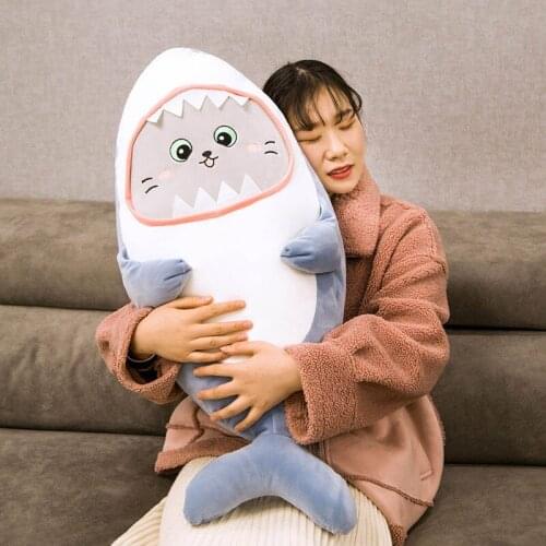 Cute Shark Plush Toy Kawaii Cartoon Cat Face Shark Soft Stuffed Doll Kids Toys Cartoon Pillow Cushion Baby Sleeping Appease Toys