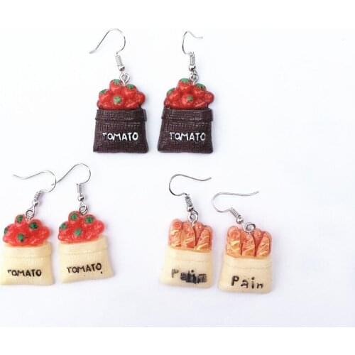 Korean Lovely Tomatoes Dangle Earrings Brincos DIY Handmade Bread Drop Earrings Resin Fashion Funny Jewelry Gifts for Women Girl