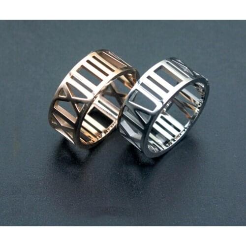 Fashion titanium steel hollow ring female stainless steel digital ring simple jewelry hot sale