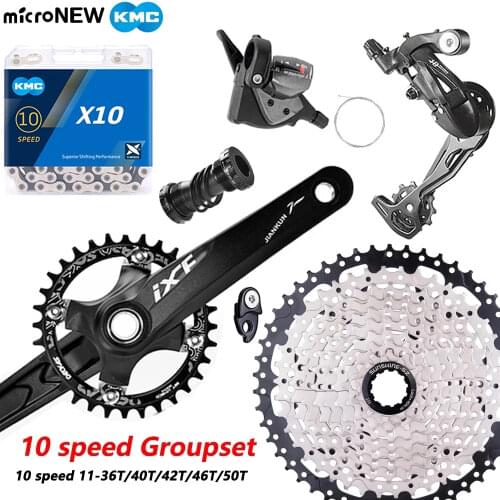 ZTTO MTB Bike 10 speed Groupset 11-36T40T42T46T50T Cassette Bicycle Shifter Rear Derailleur 10s chain chainring crank set for k7
