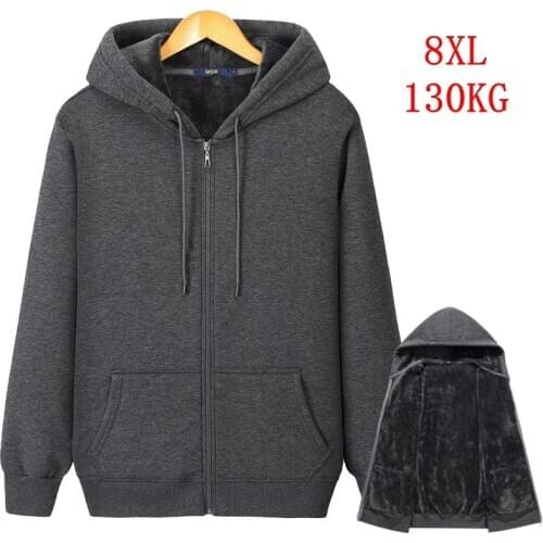 Mens autumn and winter plus size zipper hooded sweatshirt plus size 5XL 6XL 7XL 8XL thick warm black gray navy blue big jacket