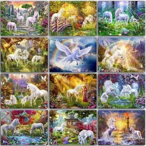 5D DIY Diamond Painting Kit Paint Animals horse unicorn castle Full Square&Round Diamond embroidery Cross stitch Diamond mosaic