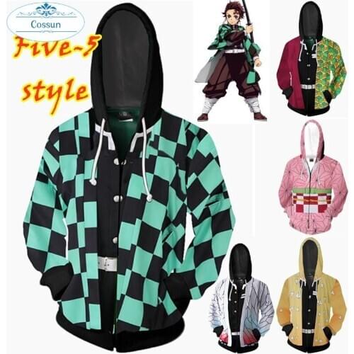COSSUN Latest Demon Slayer Hoodie Kimetsu No Yaiba Jacket Mens Womens Casual Hooded Zipper Sweater Costume