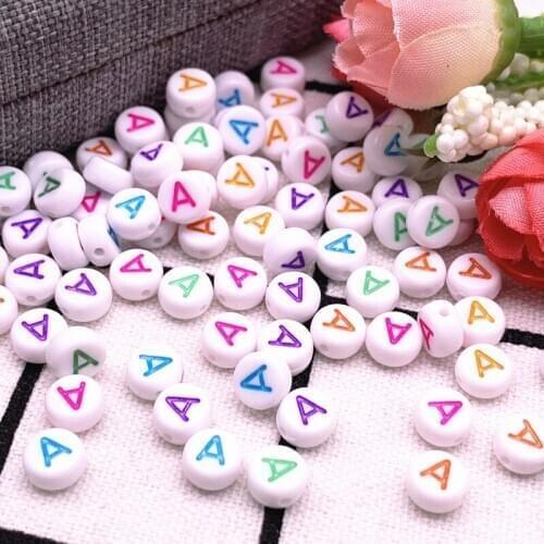 NEW 100pcs/lot 7x4mm Colourful Round Alphabet Letter Acrylic Loose Spacer Beads for Jewelry Making DIY Bracelet Accessories-A