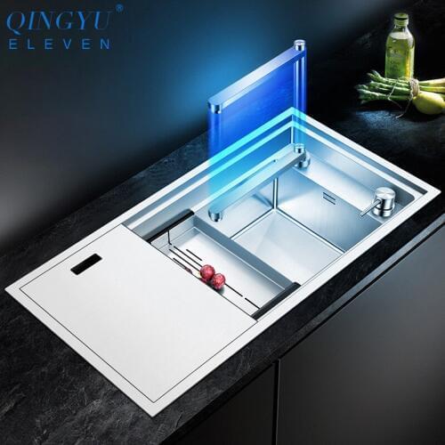 New Three Cover hidden kitchen Sink SUS 304 Stainless Steel 4mm Thickness Handmade Brushed Single Large Size kitchen Sinks