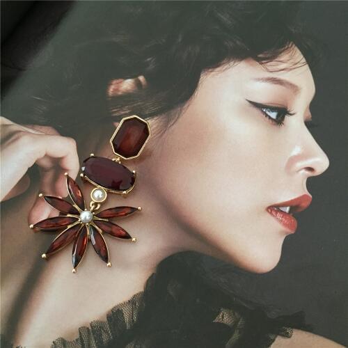 New Arrivals Smoky Jewelry Burgundy Stone Statement Earrings For Women Girl Runway Dinner Party Gift