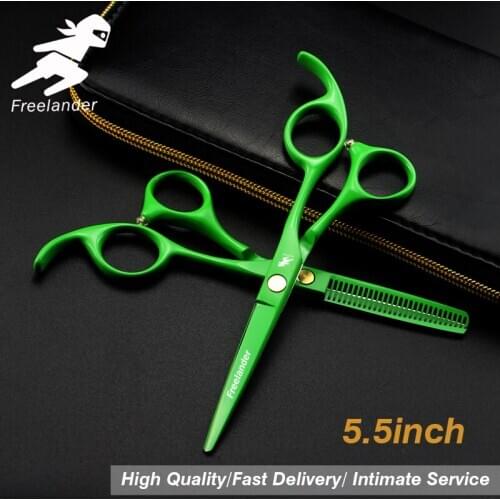 5.5inch paint green yellow Japanese 440C haircut hairdressing scissors tooth shear thinning shear flat shear set salon tools