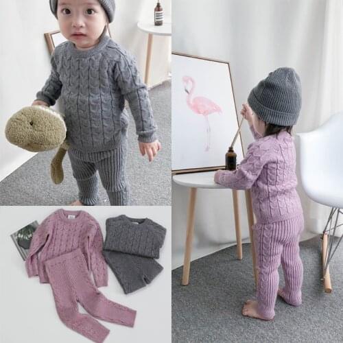 Autumn Winter New Baby Boys Girls Clothing Set Kids Knitted Pullover Top Sweater+Pants Children Clothes Infant Tracksuits