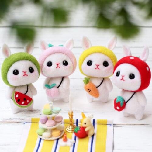 Plushie Toys Cute Rabbit Pattern Handmade Diy Poke Wool Felts Material Production Package High Quality Wear A Hat Little Doll
