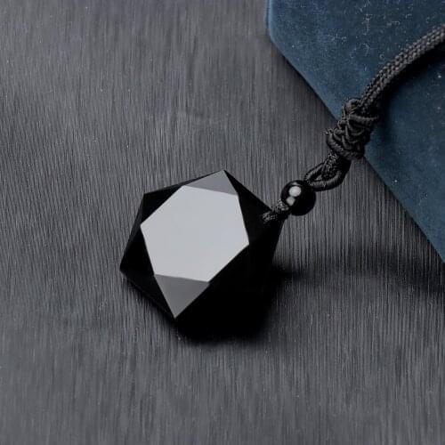 1PC Black Obsidian Stone Hexagram Shape Pendant Sweater Chain Ornaments Amulet Necklace Fashion Jewelry Accessories for Unisex